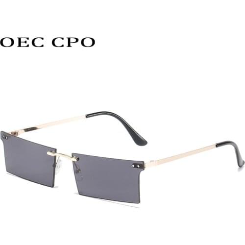 OEC CPO Fashion Rimless Sunglasses Women Vintage Small Metal Rectangle Sun Glasses Ladies Shades Frameless Eyeglasses UV400