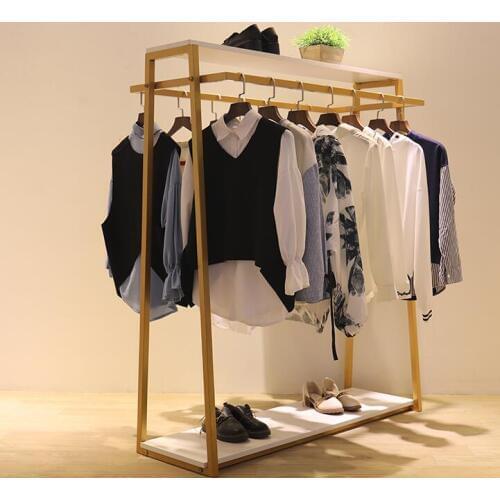 Clothing store double row Zhongdao display rack clothes display rack gold hanging rack iron art floor type clothes rack