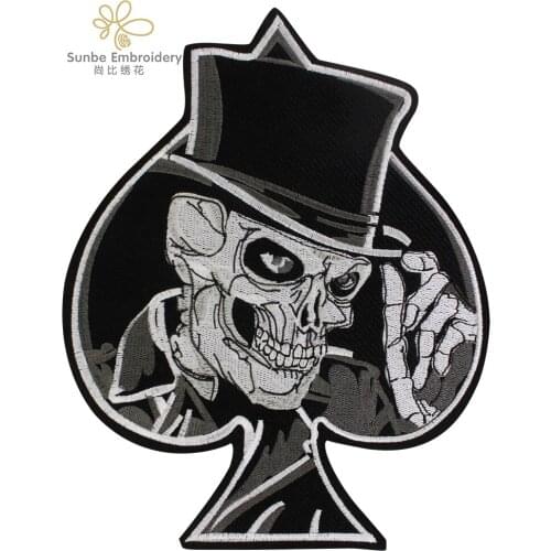 Skull Poker Patches Iron-On Embroidery Skull Patch Motorcycle Rider Decorative Badges Leather Jacket Backpacks