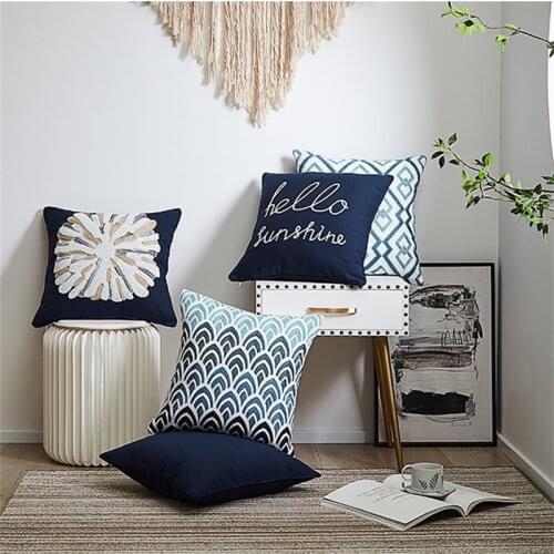 Embroidery Wave Grain Gradient Color Throw Pillow Case Nordic Cushion Decorative Luxury Cotton Pillow Sham sofa Cushion Case