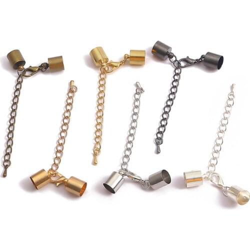 10pcs/Lot Mix Size Lobster Clasps Hooks Extending chain Leather Cord Crimps End Tip Caps Connectors For Jewelry Making Findings