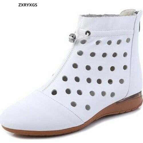 2021 New Spring Summer Top Soft Cowhide Breathable Hole Shoes Ankle Boots Women Sandal Comfort Big Size Cool Boots Fashion Shoes