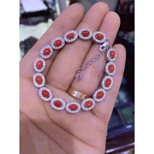Natural red coral Bracelet Natural gem stone Bracelet 925 silver bracelet luxurious classic round women wedding gift Jewelery