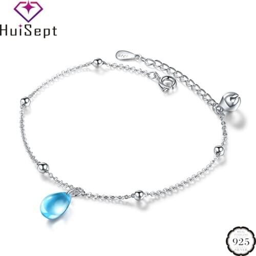 HuiSept Fashion 925 Silver Jewelry Bracelet Water Drop Shaped Sapphire Gemstone for Female Wedding Party Ornament Gift Wholesale