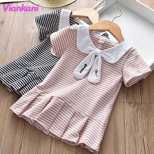 2-7 Years Girls Short Sleeve Stripe Summer Dress Casual Dresses 2021 Kids Clothing School Student Wear Kids Dresses for Girls