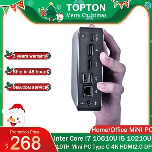 10TH New Mini PC Windows10 Intel i7-10510U I5-10210U 2*DDR4 M.2 Nuc Ultra Compact PC Barebone Computer Type-C 4K 60Hz HDMI2.0 DP