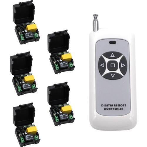 2017 AC220V 1CH RF Wireless Remote Control Switch System 315/433 MHZ Transmitter with 5 pcs Receivers Learning Code