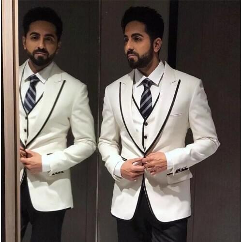 2020 White Jacket Vest Black Pant 3 Pieces Men Suits Costume Homme Mariage Slim Fit Wedding Groom Suits Terno Masculino Slim Fit