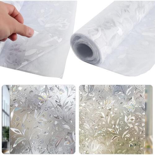 3D PVC Turmeric Flower Pattern Static Cling Glue-free Frosted Window Glass Film Home Decorative Films Stickers