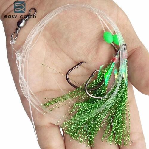 40pcs=20packs Fish Skin Bait Sabiki Rigs 2 Arm Big Hooks Sea Fishing Green Flasher Bait Rigs With Barrel Swivel For Herring