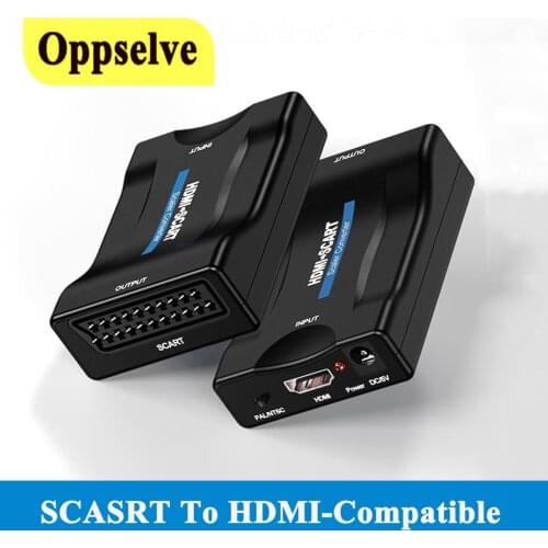 1080P SCART To HDMI-compatible Video Audio Converter Signal Adapter Receiver For HDTV Computer DVD With EU Plug USB Cable
