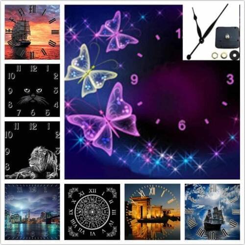 New 5D diamond mosaic Sale Cat Clock Diy Diamond embroidery Full Set Lion Clock 5D Diamond Painting Full Square Cartoon sailboat