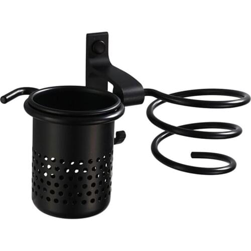 Black Space Aluminum Spiral Hair Dryer Holder Multifunctional Wall Mounted Hair Dryer Storage Rack Hair Blower Holder with Stora