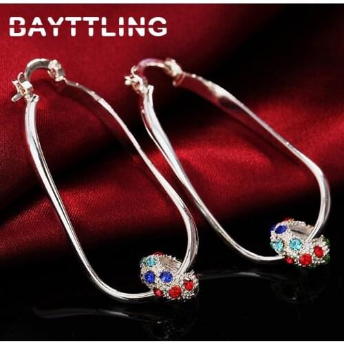 BAYTTLING 50MM 925 Sterling Silver Multicolor Bead Drop Earrings For Woman Charm Fashion Party Jewelry Christmas Gift 2021