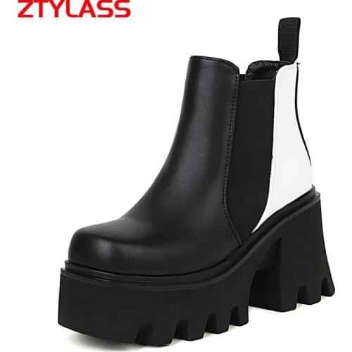 Fashion Mixed Colors Platform Shoes Comfort Square Toe Thick High Heel Ankle Boots Autumn Winter Cow pattern Women Short Boots