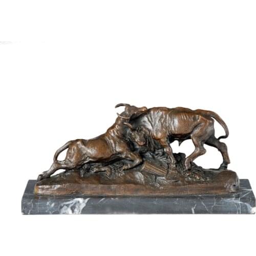 Bullfighting Bronze Sculpture Statue Couple Bulls Figurine Art High-end Business Gifts Table Decoration