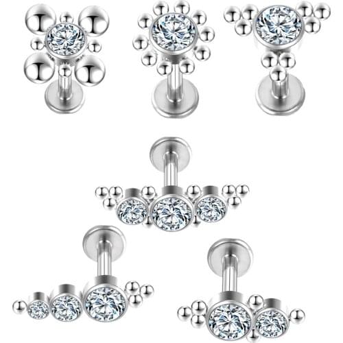 Whole G23 Titanium Crystal zircon lip Stud Earrings Ear Lobe Piercing Bead Labret Lip stud Bar Cartilage Helix Tongue Body Joyas