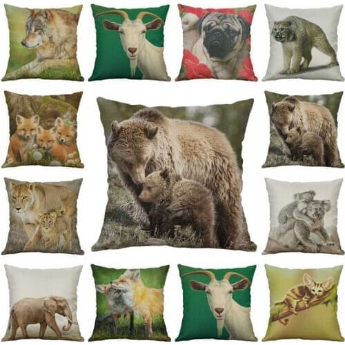 Animal Panda Elephant Koala Pilllow Case Decor Cotton Linen Cushion Home Pillow Cover 18" Print