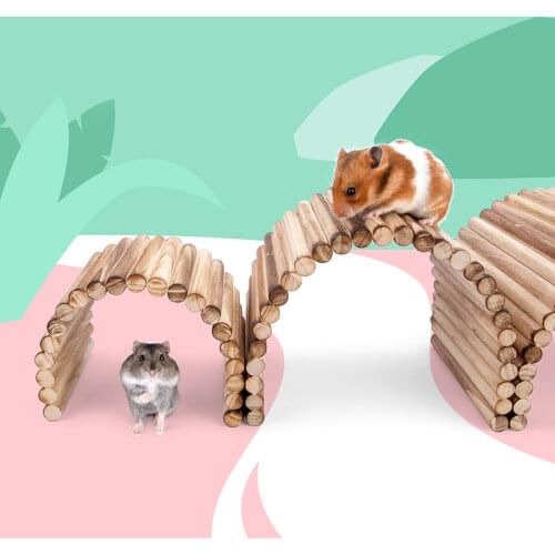 Wooden Hamster Bridge Hiding Bridge Hanging Toys Golden Bear Guinea Pig Tunnel Climbing Molar Chewing Toys Small Animal Supplies