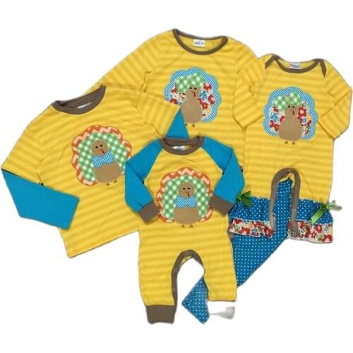 Girlymax Thanksgiving Baby Girls Boys Turkey Stripe T-shirt Romper Toddler Pants Set Boutique Cotton Family Look Kids Clothing