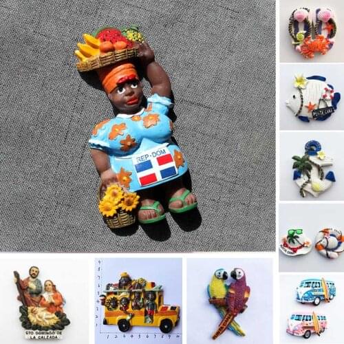 Dominican Republic Black Lady Carnival Bus Santa Domingo Church Punta Cana Macaw Resin fridge Magnet Tourist Souvenirs