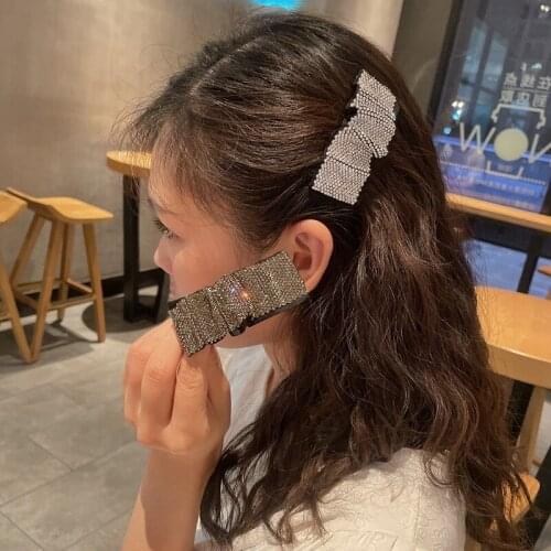 Korean Bow Hairpins Flash Full Rhinestone Hair Clips for Women Hairgrip Girls Hair Accessories Luxury Jewelry Barrette Hair Clip