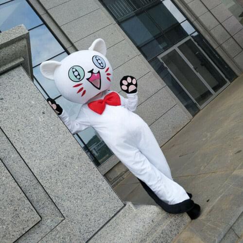 White Cat Mascot Costume Cat Walking Doll with Bow Foam Head Adult Cosplay Carnival Halloween Costume Party