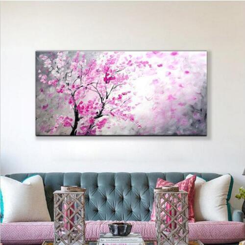 Beautiful Hand Painted Textured Palette Knife Tree Red Flower Oil Painting On Canvas Wall Art Abstract Pictures For Living Room