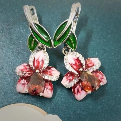 Milangirl Colorful Creative Enamel Flowers Green Leaf Earrings New Fashion Sweet Earrings Jewelry Daily Party Accessories