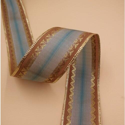 38MM Wire Golden Edge Ribbon White Bllue For Dress Bow Birthday Decoration Chirstmas Gift DIY Wrapping 25Yards N2229