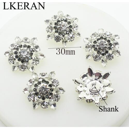 LKERAN 5Pcs 30*30mm Fashion Black / white Crystal Rhinestone Button Shank Decoration DIY Sewing Flower Button Scrapbooking