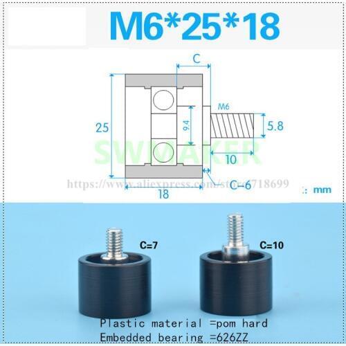 M6*25*18 black screw bearing, pulley, plastic 626ZZ refrigerator, showcase, drawer roller, POM nylon flat wheel