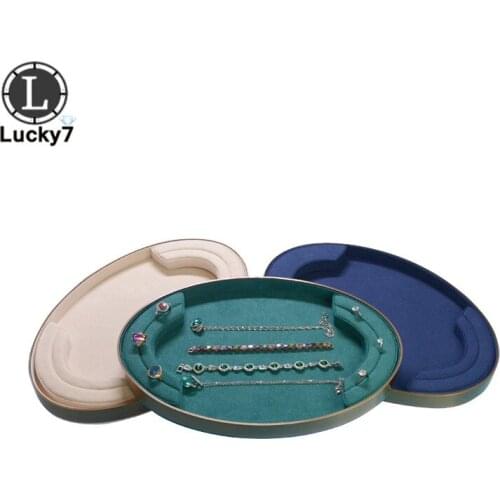 All-inclusive Edge Metal Jewelry Watch Pallet Oval Brushed Necklace Display Tray Detachable Microfiber Ring Storage Tray