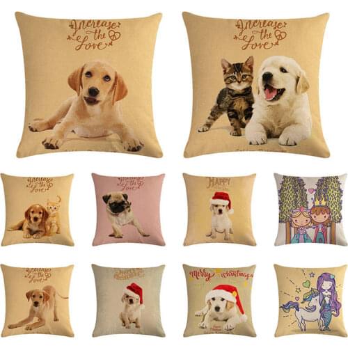 Cute Labrador pattern cushion cover rainbow Unicorn horse pillow cover linen car chair sofa home decoration pillow case 45x45cm