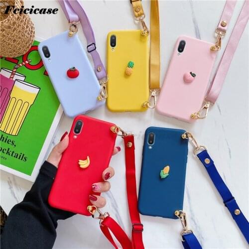 Cute Fruit Lanyard Soft Case For Samsung Galaxy A02 Silicone TPU Cover For Samsung A02 SM-A022F SM-A022F/DS Phone Bags