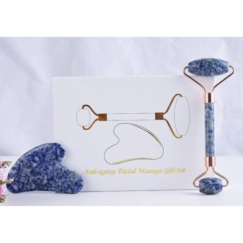 Natural Blue Spot Jade Roller Massage Guasha Tool Slimming Facial Skin Relax Body Muscle Detoxification Anti-Wrinkling for Women