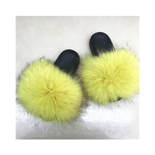 2020 New Hot Sell Rainbow Color Fox Fur Slides Indoor Womens Slippers