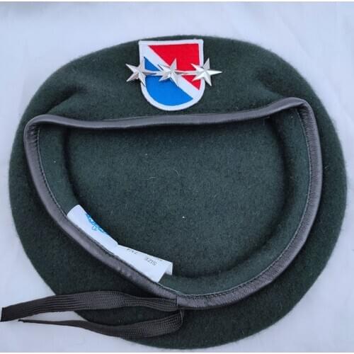 New Us Army 11th Special Forces Group Wool Green Beret & OFFICER 3 STAR LIEUTENANT GENERAL RANK INSIGNIA Military Hat