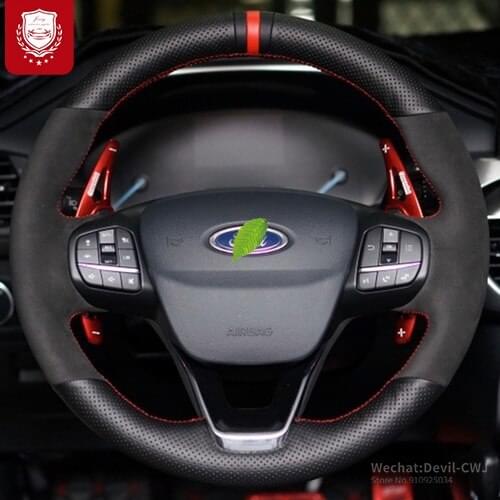 DIY hand-stitched leather car steering wheel cover for Ford Focus Taurus escape kuga Premium leather Automotive interior