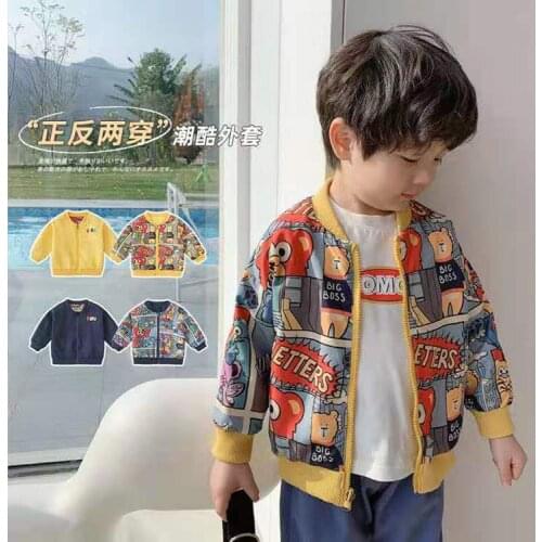 Autumn Spring 2021 Boys' Coat Fashion Childrens Cartoon Leisure Jacket Children Clothing Baseball Jacket Reversible Cool Coat