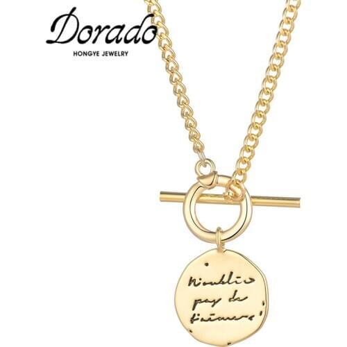 Dorado Sweater Link Punk Lock Pendant Necklace For Women Winter Party Engraving Letters Round Metal Jewelry Long Section Collier