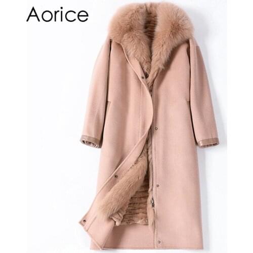 Aorice Women Winter Real Fur Parka Coat Jacket 2020 New Fox Fur Collar Rex Rabbit Fur Liner Long Trench Coats Jackets Z19127