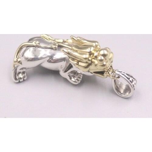 Authentic 925 Sterling Silver Dragon-Son Pixiu Pendant 1.65 Inch Stamp S925