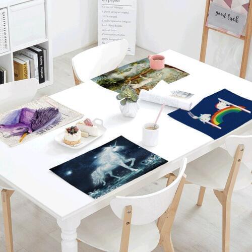 Starry Unicorn Linens Table Napkins Tea Placemat Place Mat Polyester Rainbow Forest Servilletas Para Bodas Design Party Decor