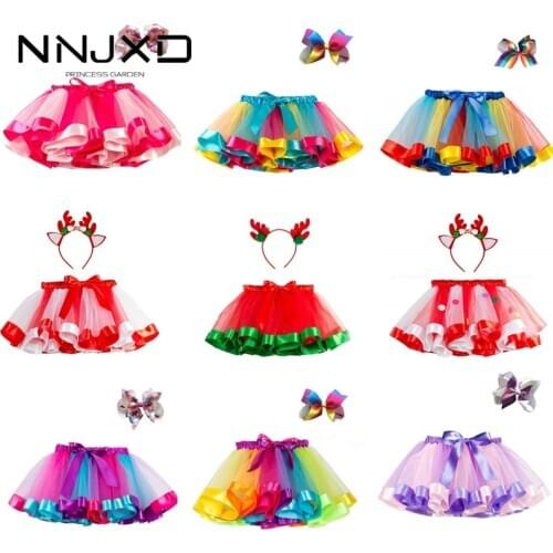 Baby Girls Christmas Skirt Tutu Rainbow Party Girls Skirt Childrens Princess Mini Skirt With Headband New Year Red Kids Skirts