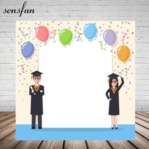 Sensfun Graduation Photography Backdrop Colorful Balloon Ribbons Bachelor Gown Backgrounds For Photo Studio Photocall