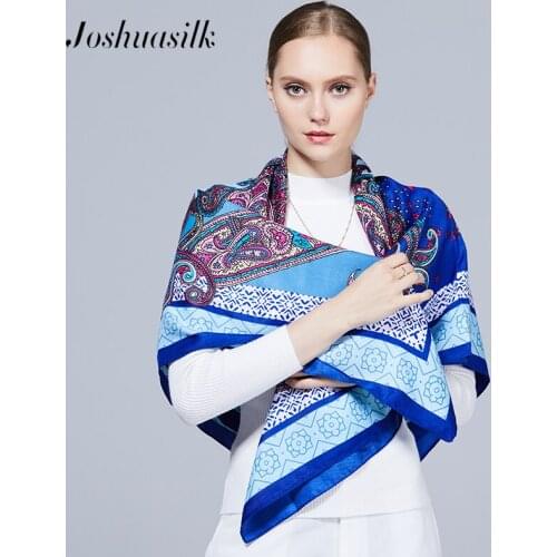 Joshuasilk Autumn Winter women scarf Satin Cotton square neckerchief scarves lady shawls and wraps female