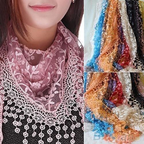 Scarf for women lace Hollow Tassel floral lace scarf Rose Floral Knit Wrap Triangle Mantilla Scarf Shawl Wrap