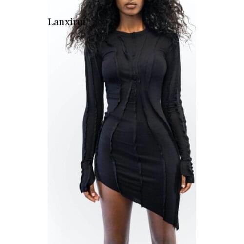 Spring Long Sleeve Patchwork Sexy Mini Dress Black bodycon dresses Autumn Winter Women Fashion Irregular Party Outfits