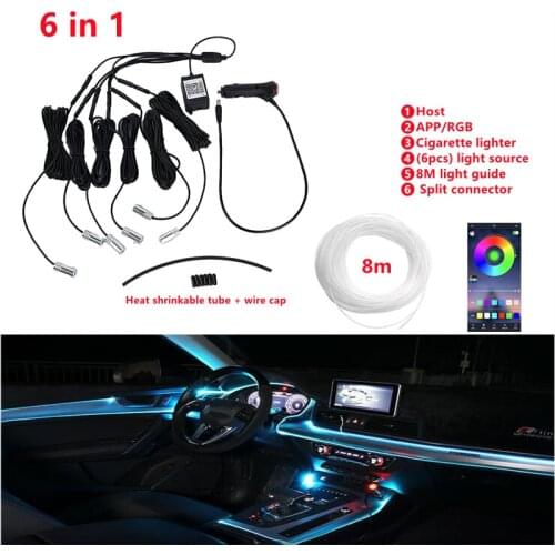 Fiber Optic Atmosphere Lamps Ambient Lamp App/RGB Control 6/8 Meter Car Interior Light Auto Decorative Light car accessories